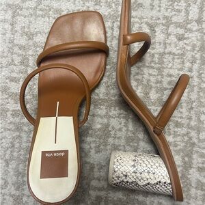 Dolce Vita Tan Strappy Heels with Snakeskin Accent